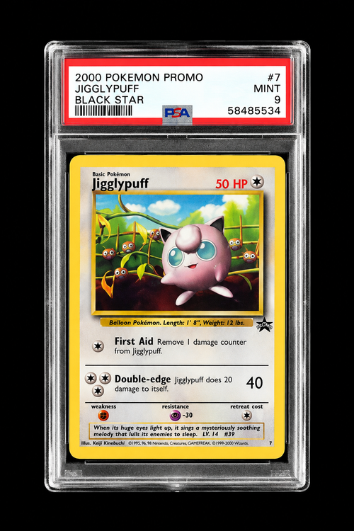 Englische Jigglypuff Black Star Promo #7 von 2000 im PSA-9-Slab, Zertifikatsnummer 58485534