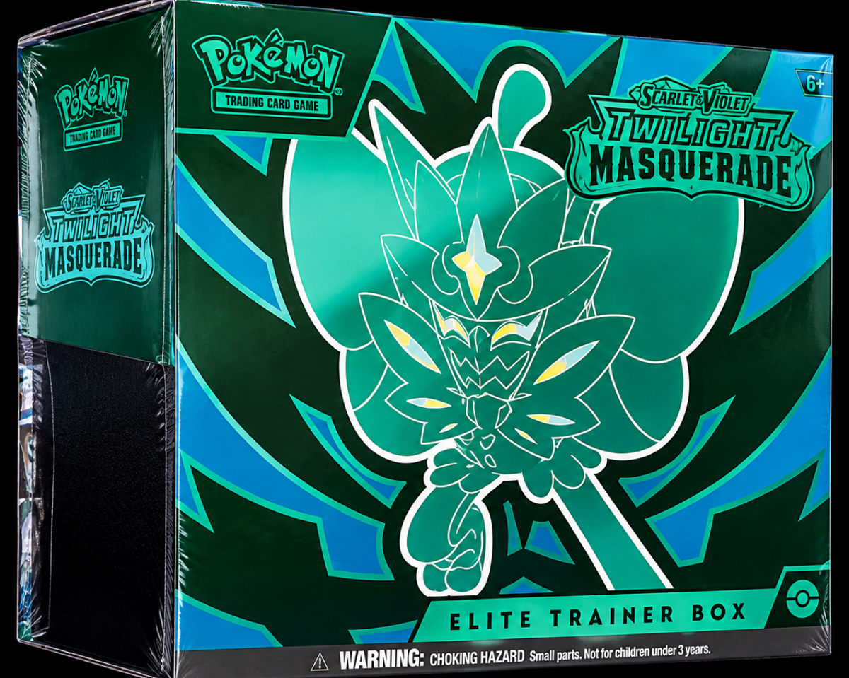 Pokémon Twilight Masquerade Elite Trainer Box mit grünem Ogerpon-Design